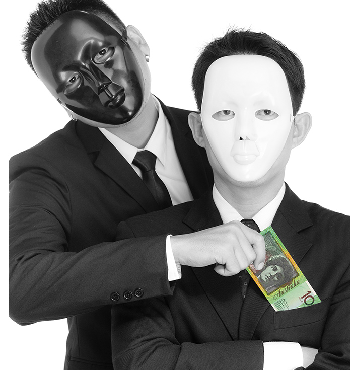 Two businessmen wearing masks